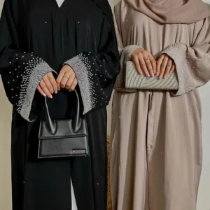 Crystal Cuffs Elegance Abaya in Black with Hand-Embellished Sleeves