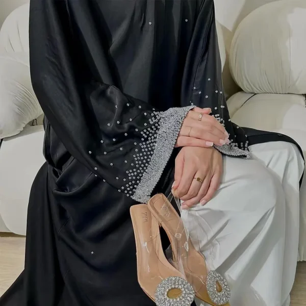 Crystal Cuffs Elegance Abaya in Black with Hand-Embellished Sleeves