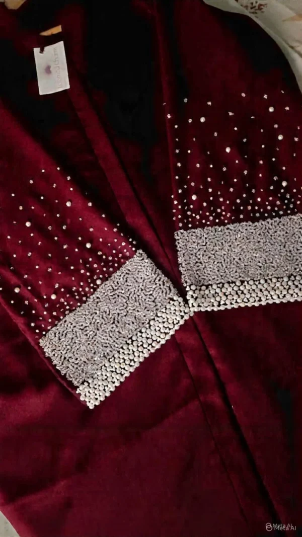 Pearl and Diamond Elegance Luxe Abaya (Maroon)