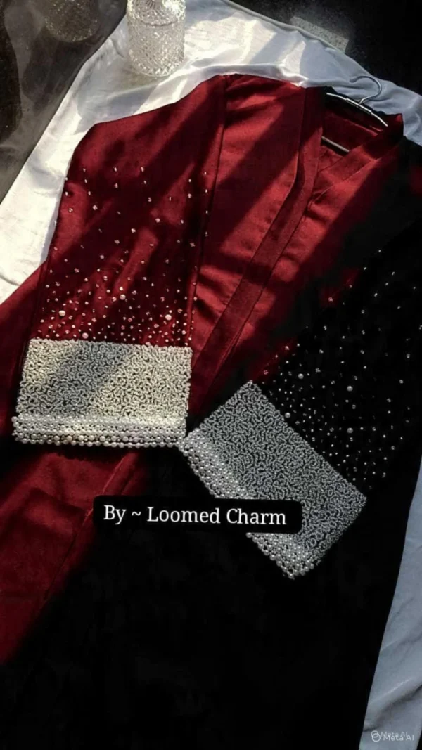 Pearl and Diamond Elegance Luxe Abaya (Maroon)