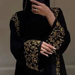 Al-Malak Luxury Embroidered Abaya with golden and silver handwork