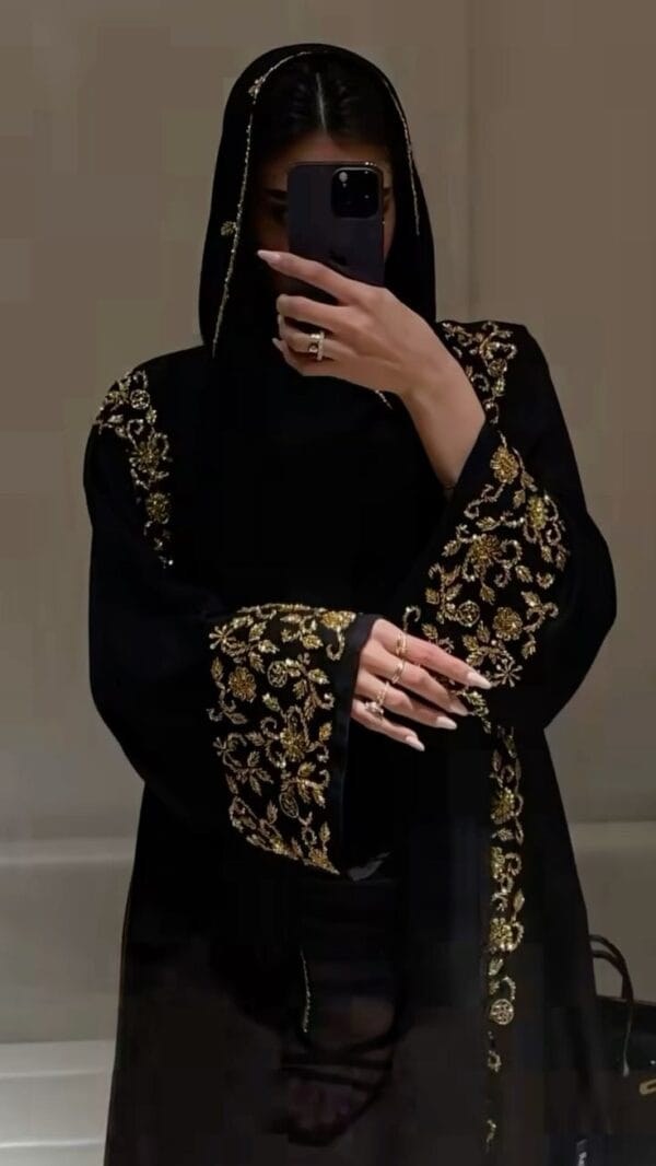 Al-Malak Luxury Embroidered Abaya with golden and silver handwork