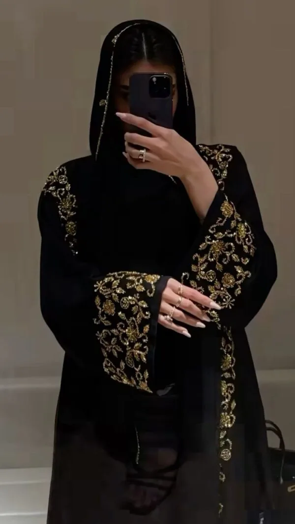 Al-Malak Luxury Embroidered Abaya with golden and silver handwork