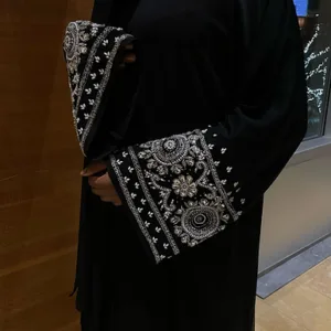 Regal Abaya with Pearl, Katdana & Stone Work on Sleeves