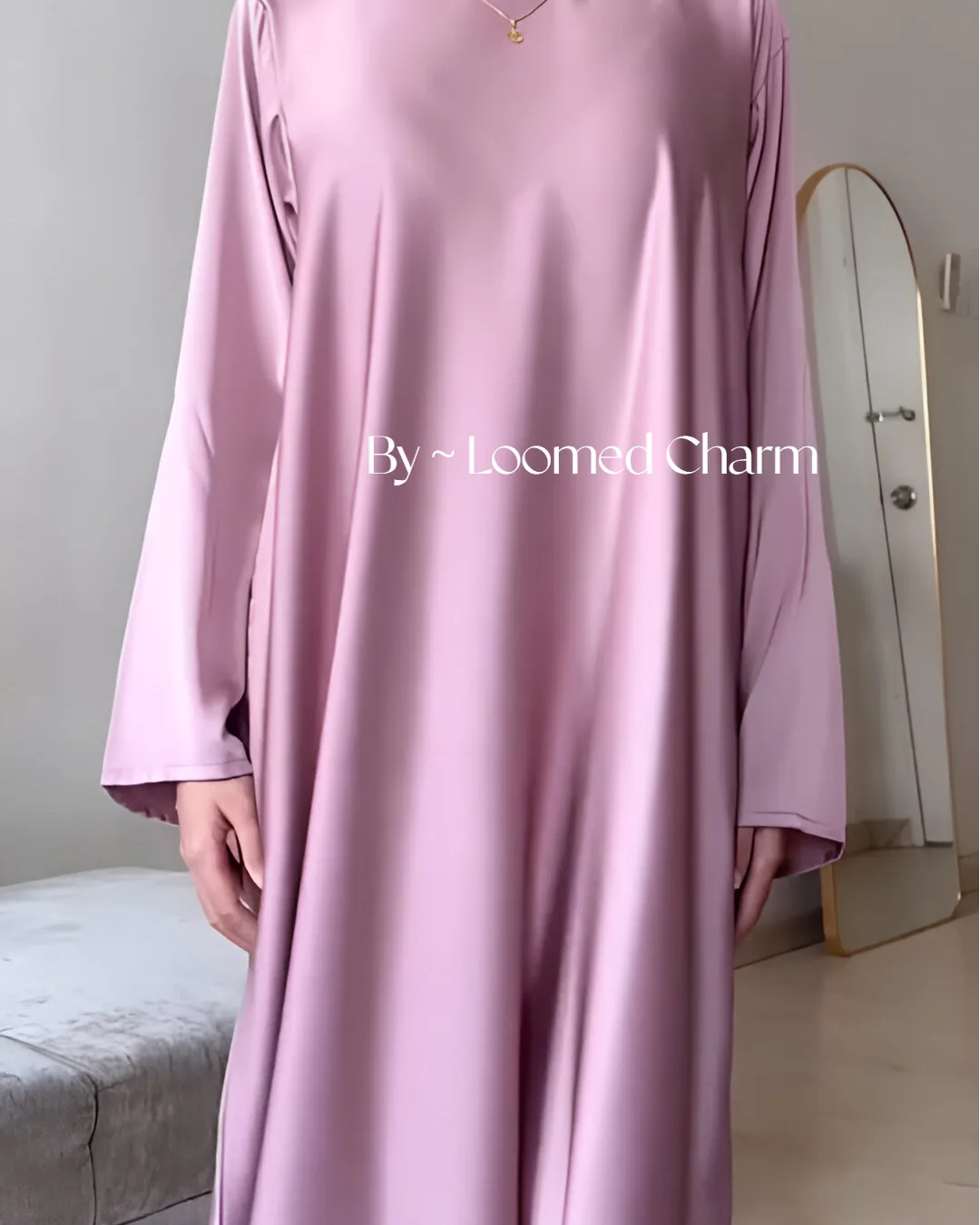 Elegant Satin Abaya in English Pink with Matching Hijab" by Loomed Charm