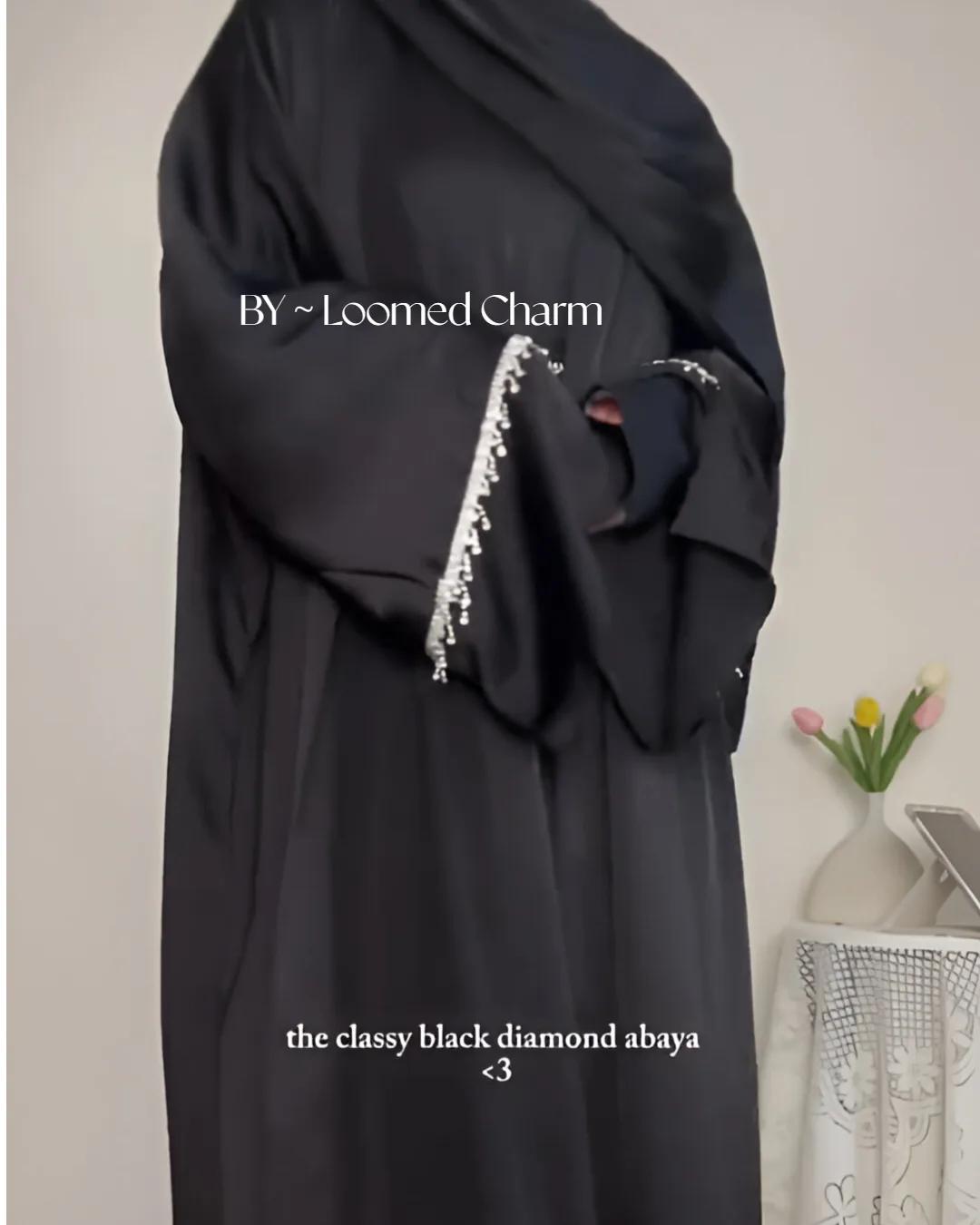 Elegant Satin Abaya in Black with Matching Hijab" by Loomed Charm