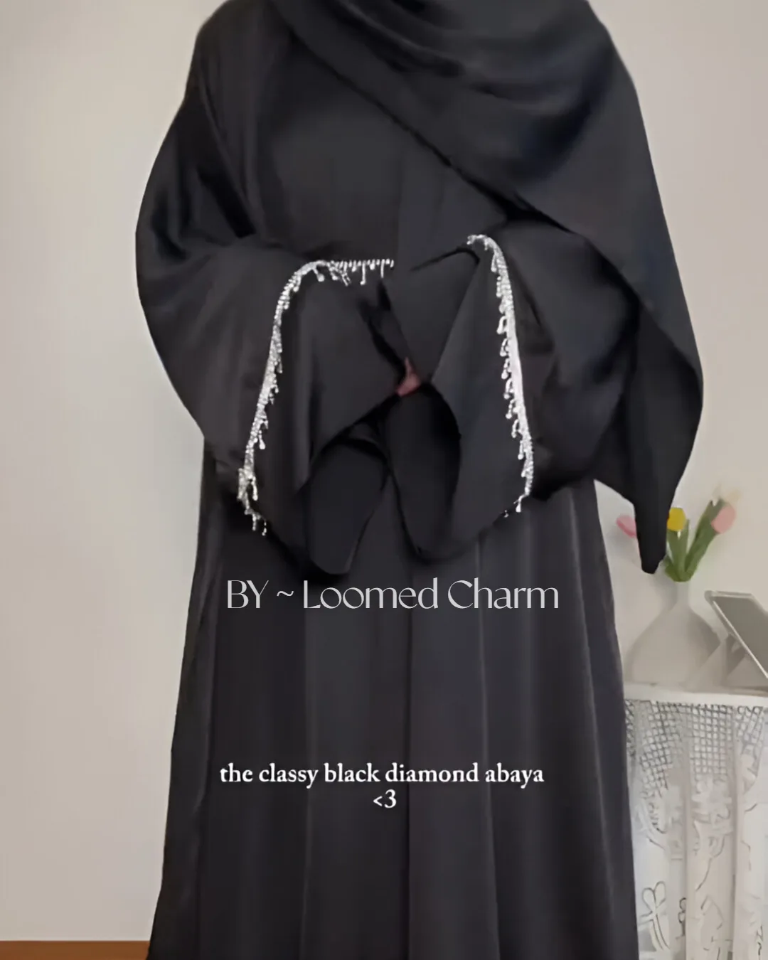 Elegant Satin Abaya in Black with Matching Hijab" by Loomed Charm