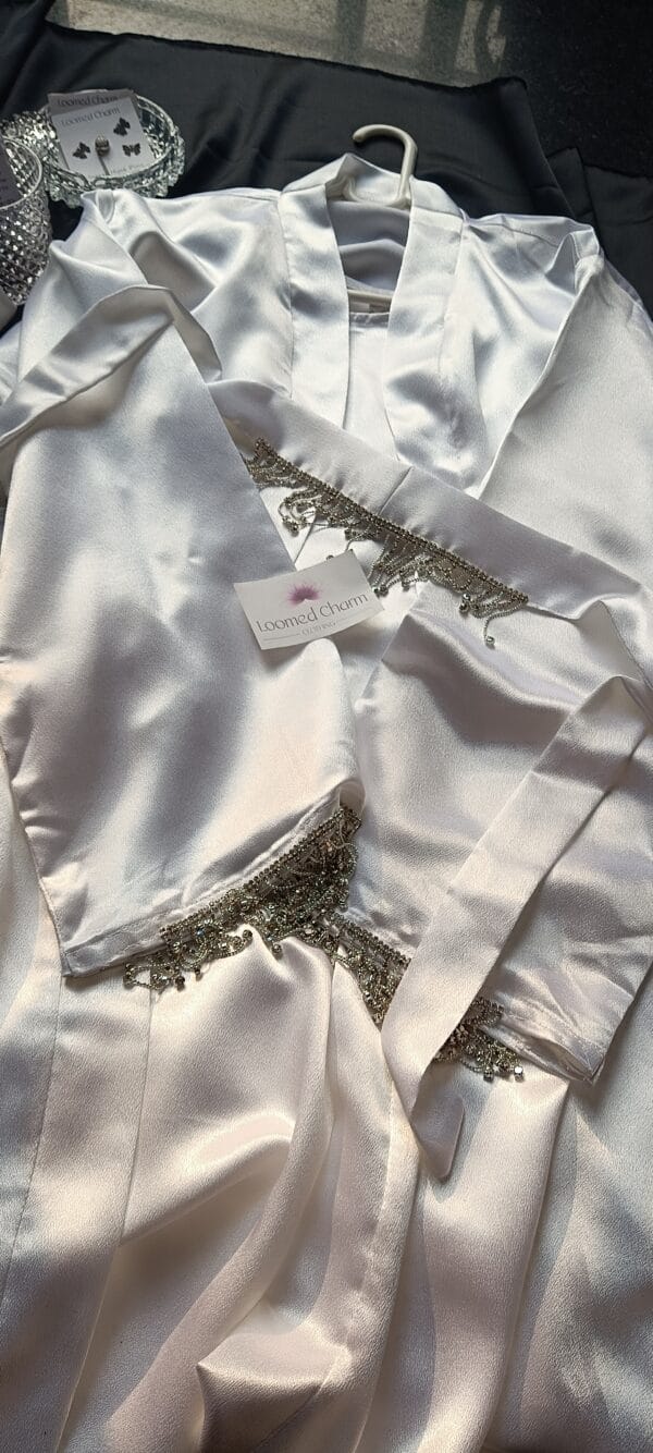 Elegant Satin Abaya in White with Matching Hijab" by Loomed Charm