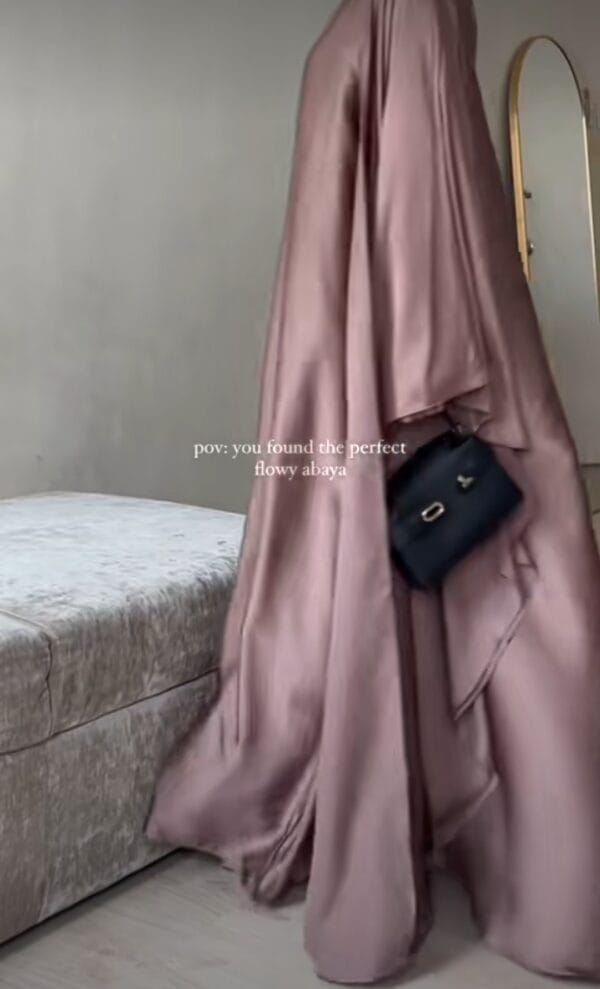Haya Elegant Satin Abaya – With Inner & Matching Scarf - Image 5