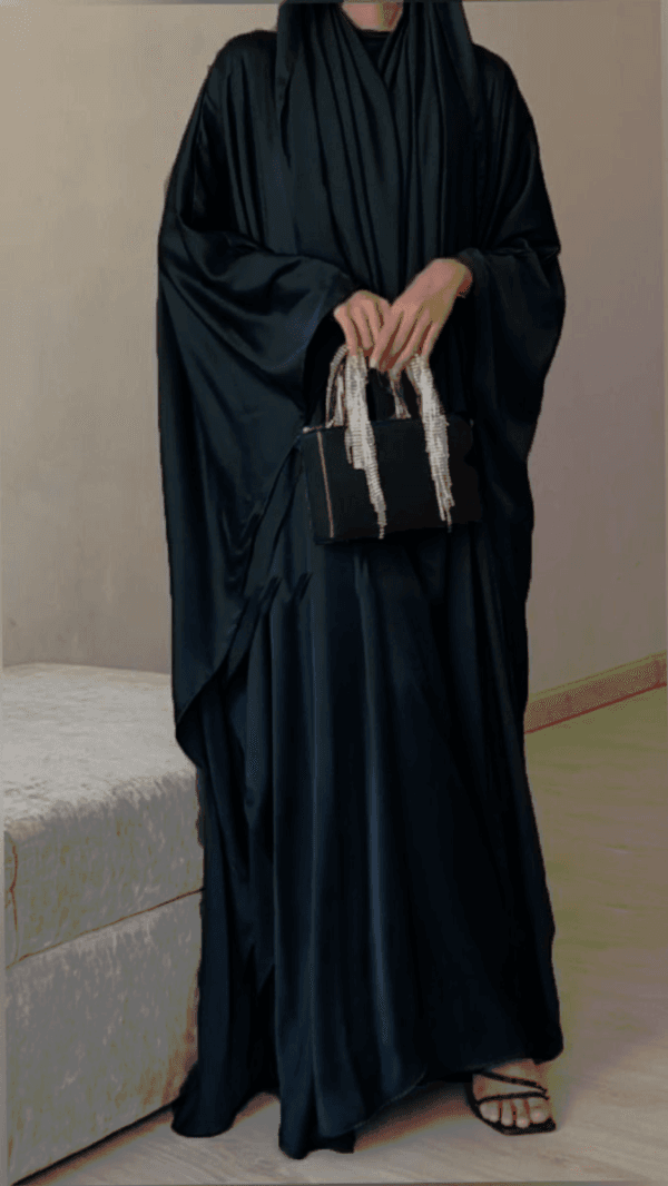 Haya Elegant Satin Abaya – With Inner & Matching Scarf - Image 6