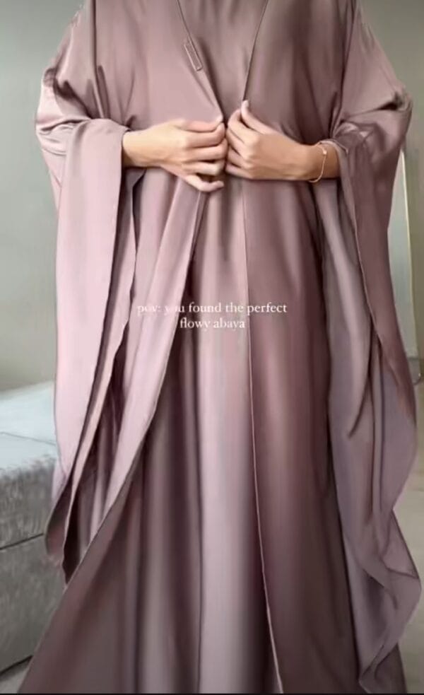 Haya Elegant Satin Abaya – With Inner & Matching Scarf - Image 3