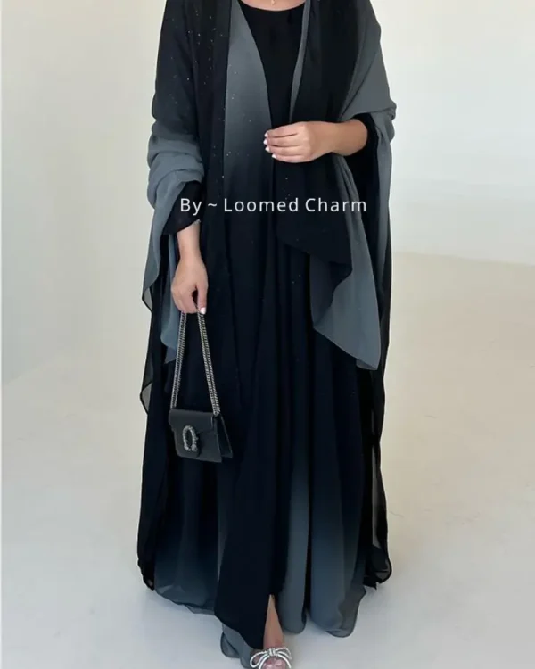Sparkle Ombre Glitter Abaya with chiffon shrug and inner – Loomed Charm